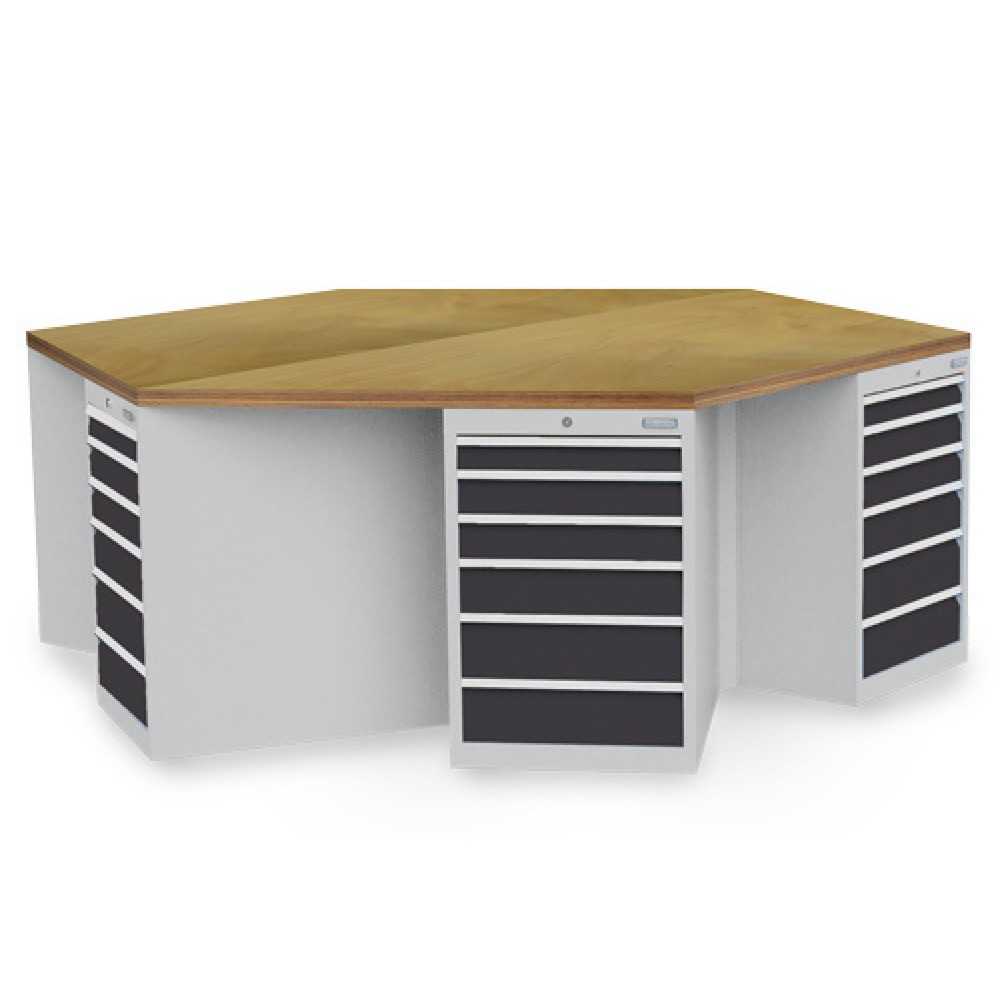 Obraz produktu: Grupowa ława warsztatowa Bedrunka+Hirth R 18-24, z 36 szufladami, wys. x szer. x gł. 859 x 2500 x 2165 mm, kolor jasnoszary, kolor antracytowoszary