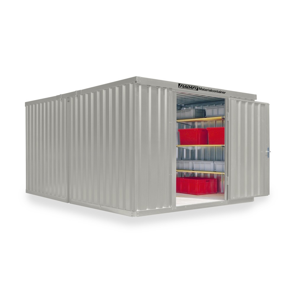 Obraz produktu: Kontener na materiały łączony, 2 moduły, wys. × szer. × gł. 2150 × 3050 × 4340 mm, rozmontowany, podłoga drewniana, lakierowany, biało-szary