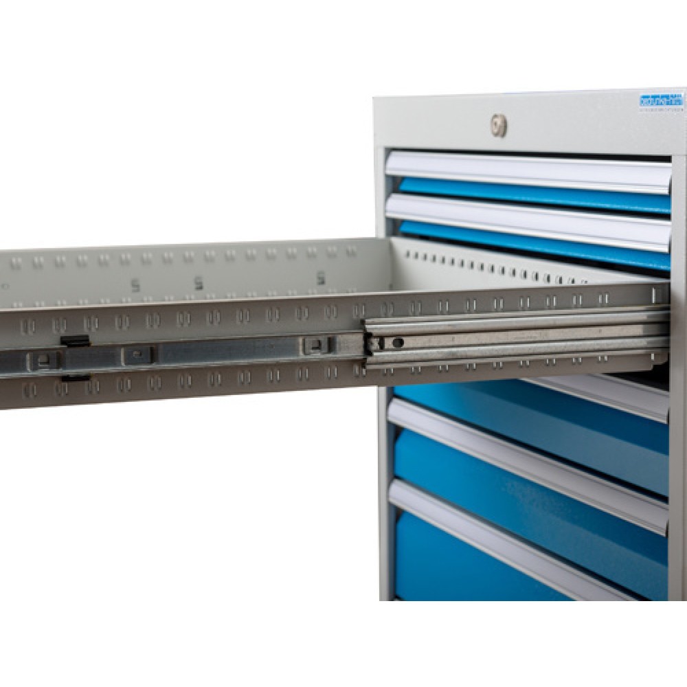 Zdjęcie produktu nr 5: Stół warsztatowy Bedrunka+Hirth R 18-24, wys. x szer. x gł. 959 x 1500 x 750 mm, kolor jasnoszary, kolor jasnoniebieski, 5 x szuflada, 1 x 75 + 2 x 100 + 1 x 150 + 1 x 175 mm