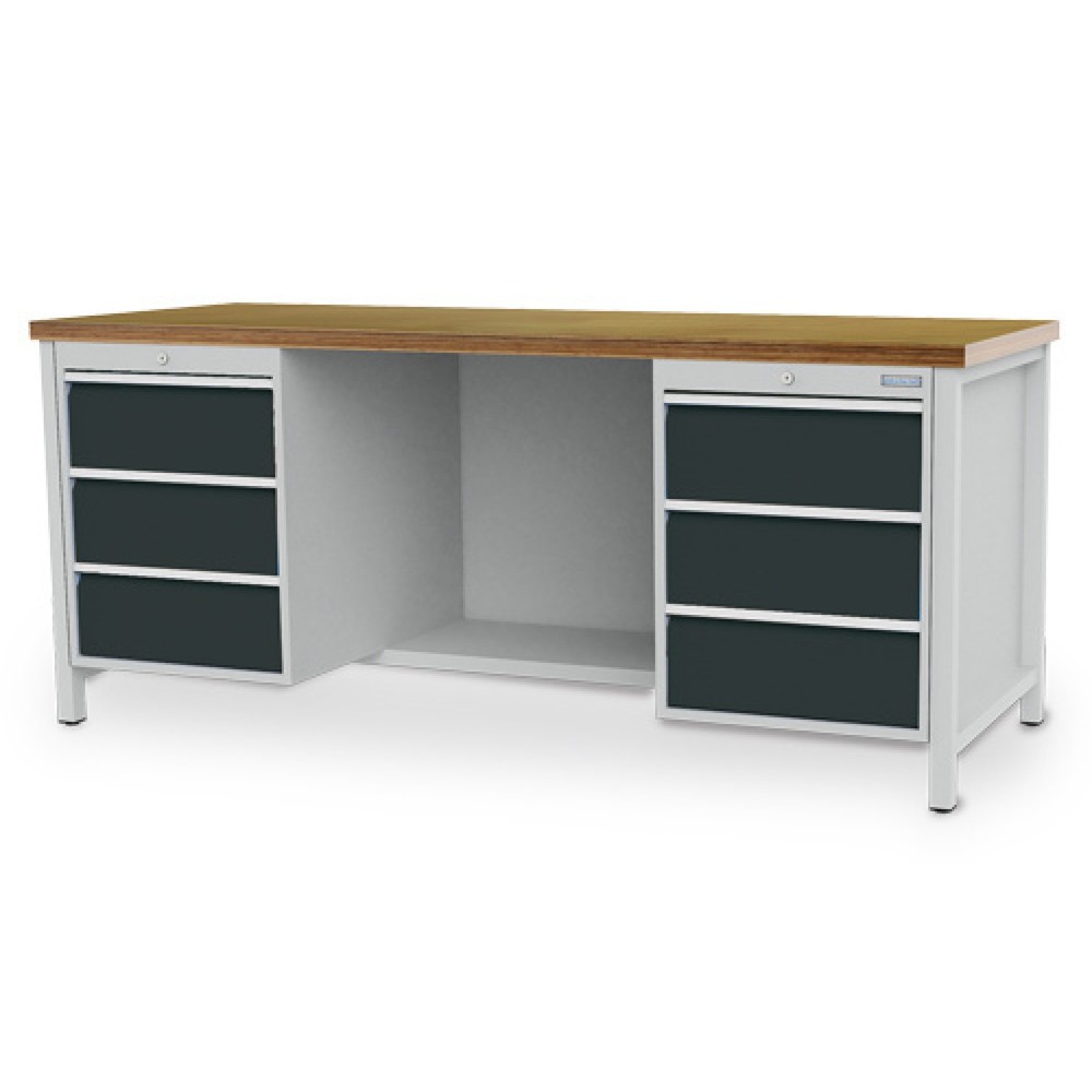 Obraz produktu: Ława warsztatowa Bedrunka+Hirth R 18-24, wys. x szer. x gł. 859 x 2000 x 750 mm, kolor jasnoszary, kolor antracytowoszary, 6 x szuflada, 6 x 200 mm