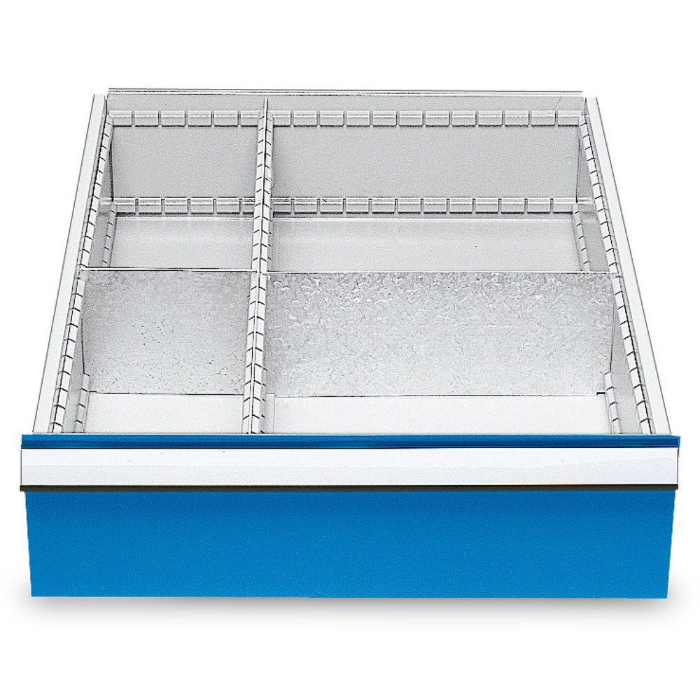Zdjęcie produktu nr 1: Metalowa przegroda do szuflad do ław szeregowych Bedrunka+Hirth, do wysokości przedniej 150 mm, 4 schowki