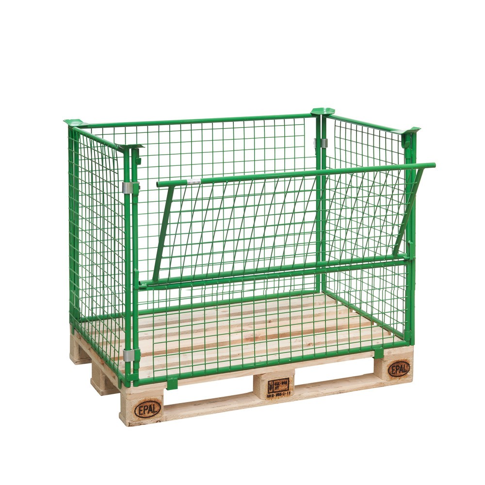 Obraz produktu: Nadstawka paletowa BASIC z klapą, wielkość oczek 50 x 50 mm, wys. x szer. x gł. 800 x 1200 x 800 mm, zielony majowy