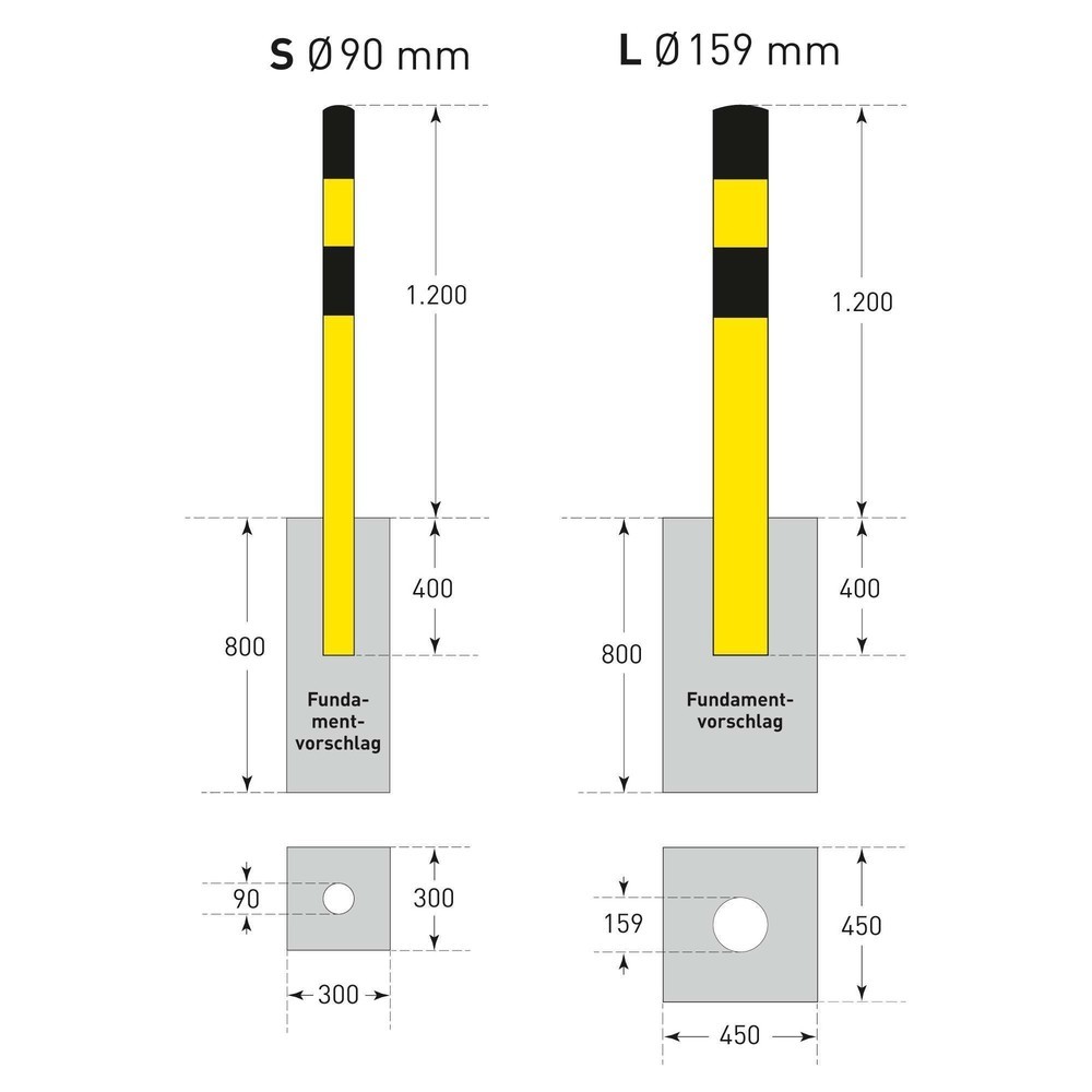 Zdjęcie produktu nr 5: Pachołek przeciwuderzeniowy MORAVIA, do osadzenia w betonie, przeznaczony do zastosowania na zewnątrz, wysokość 1600 mm, Ø 90 mm