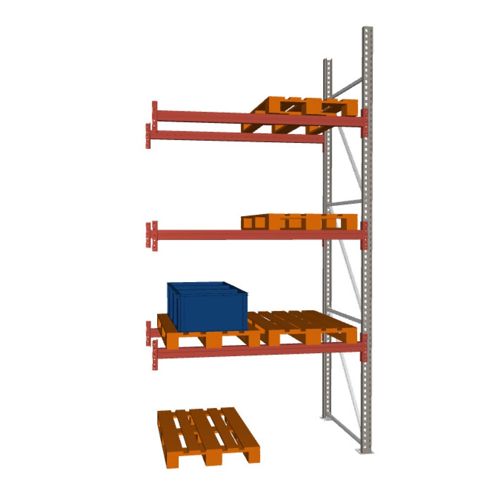 Obraz produktu: Regał paletowy META MULTIPAL, moduł dodatkowy, obciążenie półki 2220 kg, 6 miejsc paletowych, wysokość 3,8 m