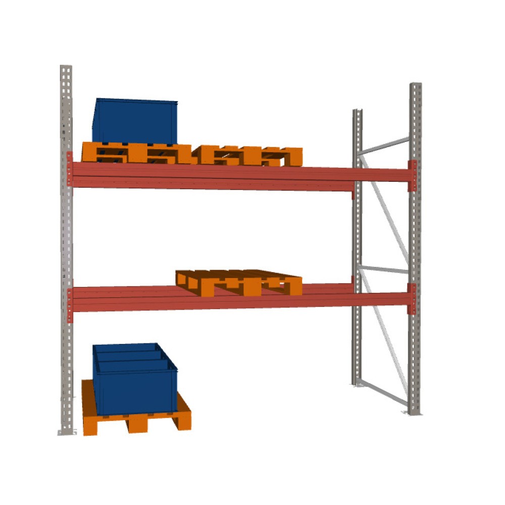 Obraz produktu: Regał paletowy META MULTIPAL, moduł podstawowy, obciążenie półki 2350 kg, wys. x szer. x gł. 2700 x 2700 x 1100 mm
