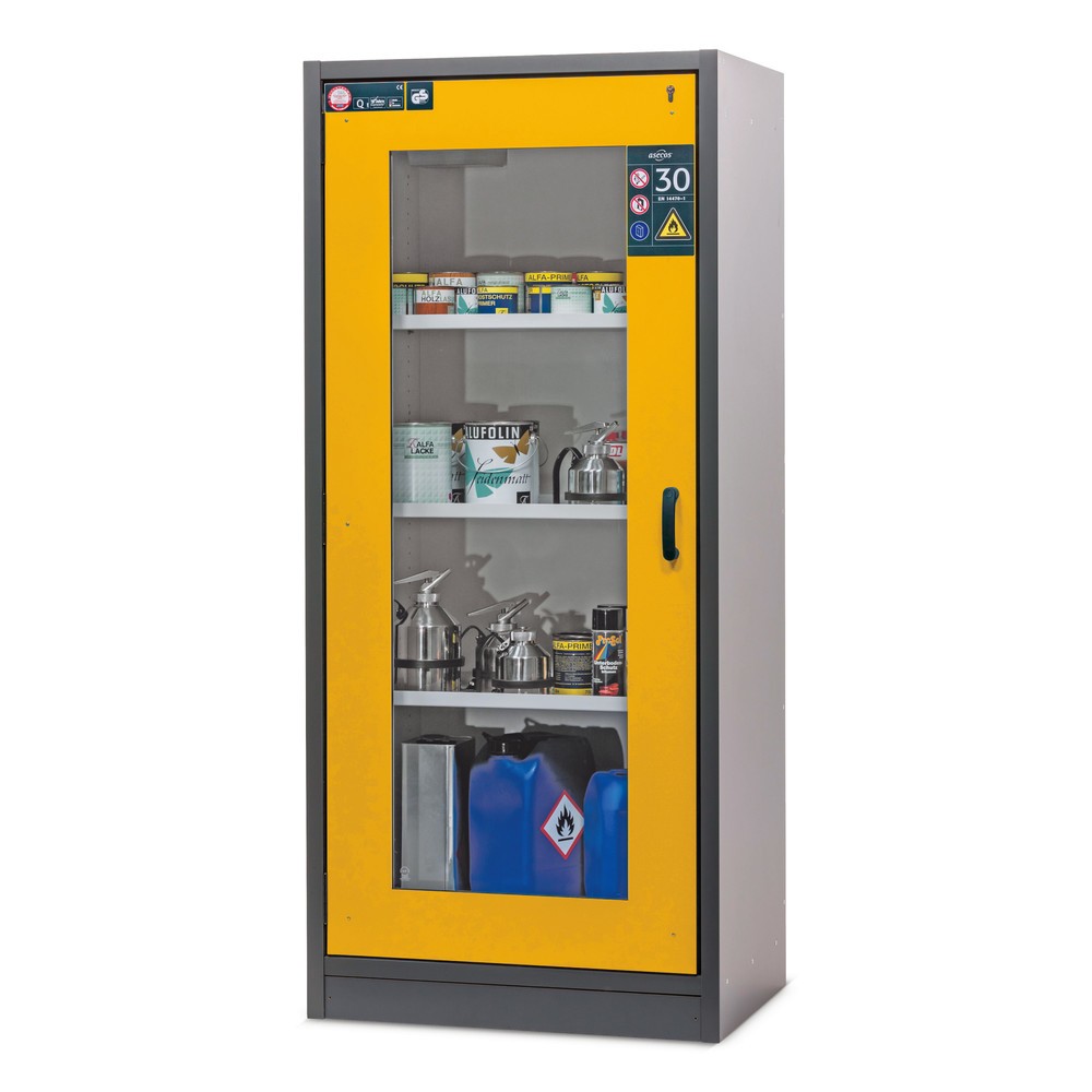 Obraz produktu: Szafa bezpieczeństwa asecos® Typ 30 ze szklanymi drzwiami, wys. x szer. x gł. 1947 x 864 x 620 mm, kolor antracytowy szary/złoto-żółty