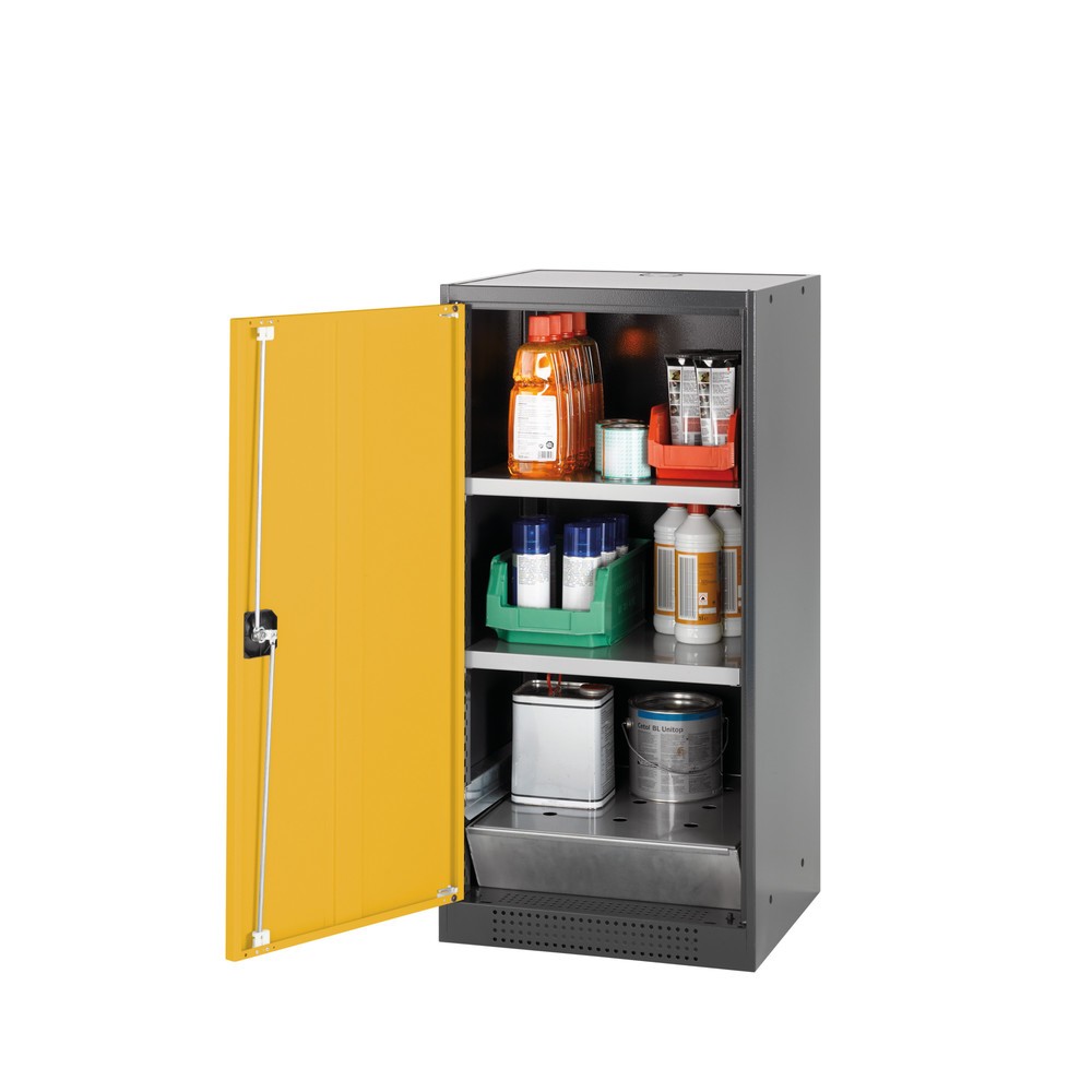 Obraz produktu: Szafa na substancje chemiczne i trucizny asecos® z półkami, wys. szer. x gł. 1105 x 545 x 520 mm, żółty złoty