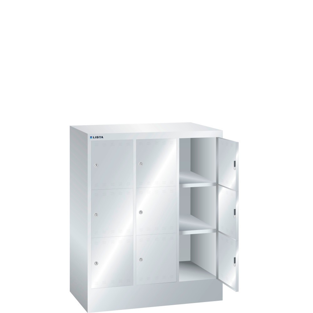 Obraz produktu: Szafa ze schowkami LISTA, (szer. x gł. x wys.) 905 x 500 x 1095 mm, 3 x 3 schowki, zamek cylindryczny