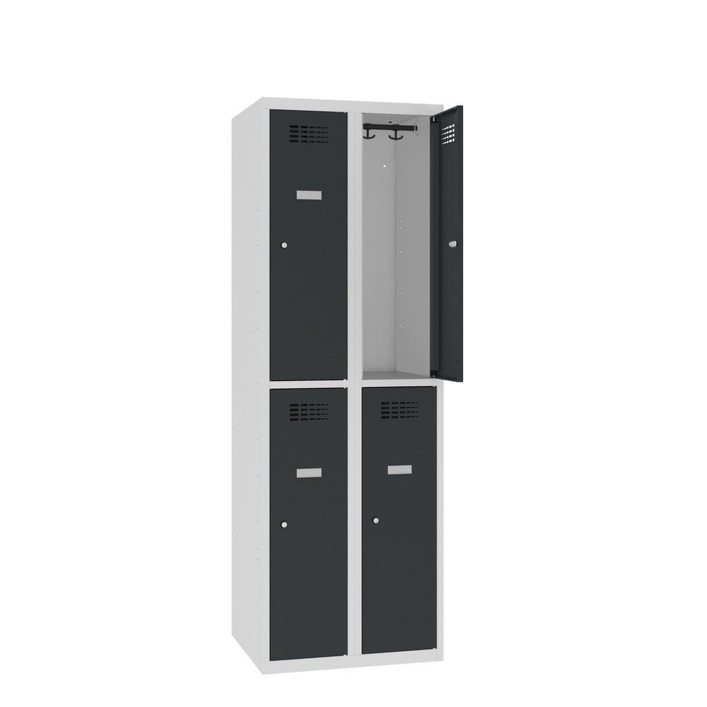 Obraz produktu: Szafka Steinbock® podłogowa, 2 piętra, 4 komory, zamek/zamknięcie z ryglem obrotowym, wys. x szer. x gł. 1800 x 600 x 500 mm, jasnoszary/antracytowoszary