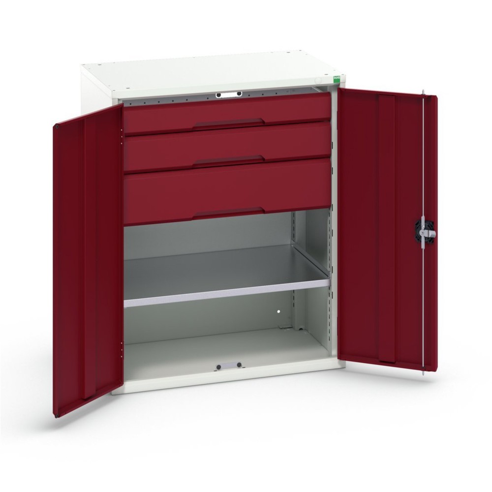 Obraz produktu: Szafka z drzwiami skrzydłowymi oraz szufladami bott verso, z 1 półką oraz 3 szufladami, szer. x gł. x wys.: 800 x 550 x 1 000 mm