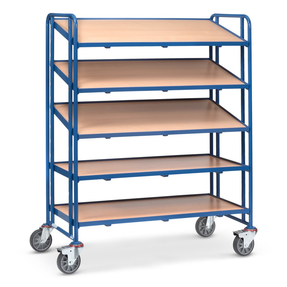 Obraz produktu: Wózek piętrowy na pojemniki euro fetra®, z poziomami, udźwig 300 kg, 5 poziomów o wymiarach 1 240 × 610 mm