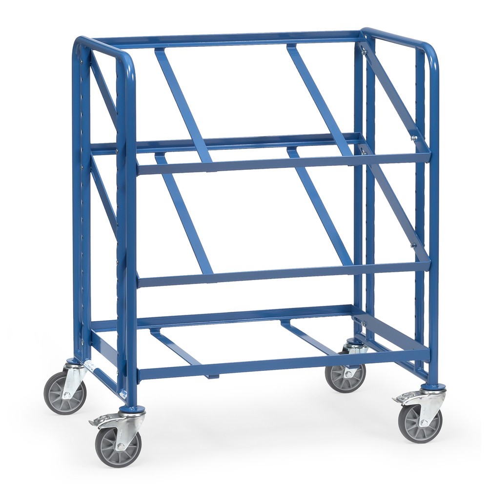 Obraz produktu: Wózek piętrowy na pojemniki euro fetra®, otwarta rama, udźwig 250 kg, 3 x piętro o wymiarach 820 × 610 mm