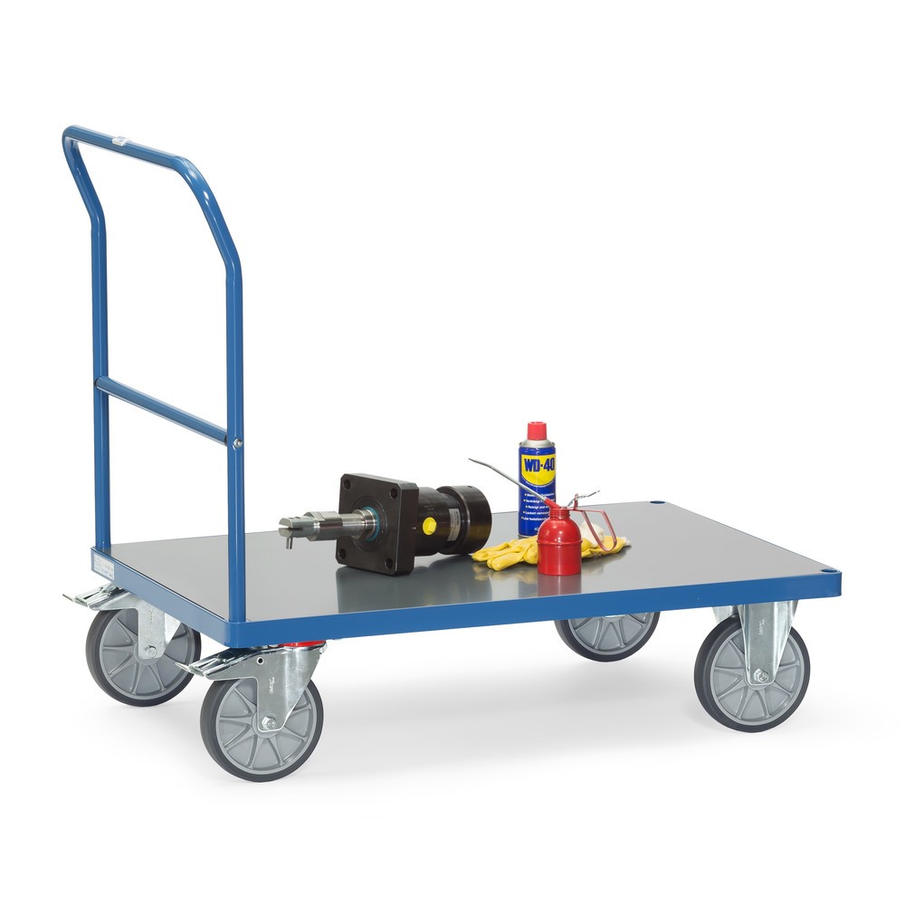 Zdjęcie produktu nr 3: Wózek platformowy fetra®, z pałąkiem do pchania, odporna na warunki pogodowe powierzchnia ładunkowa szer. x gł. 600 x 1000 mm, niebieski brylantowy